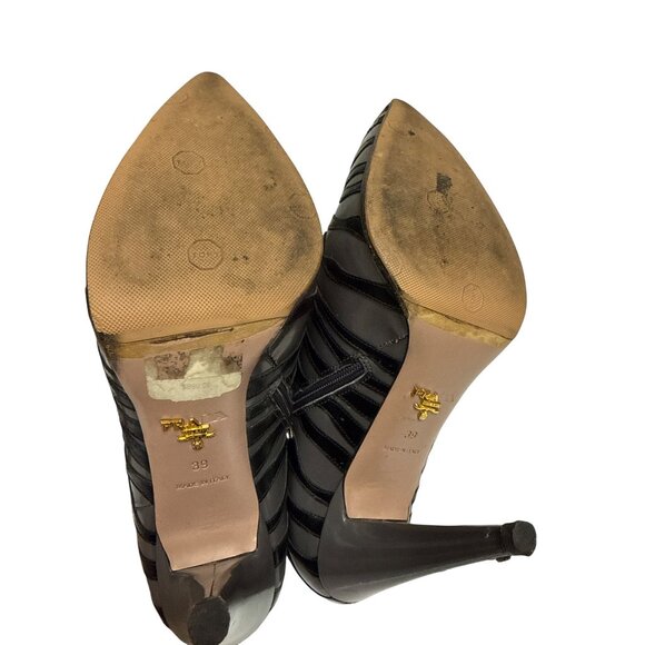 Prada Women's Ankle Boots Grey Leather Tiger Booties Heeled Zip EU 39 US 8.5 - Picture 6 of 9